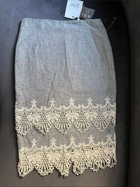Gray Pencil Skirt with Cream Lace Trim